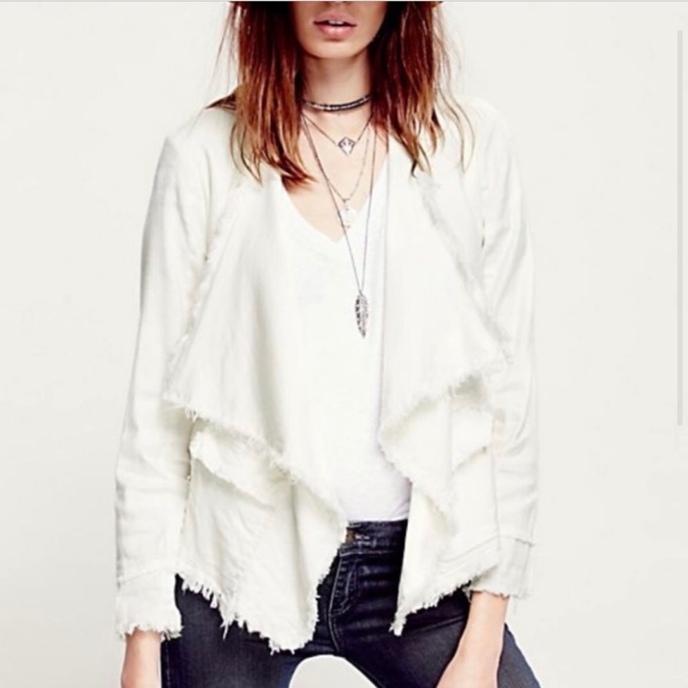 White Draped Fringe Jacket - Women